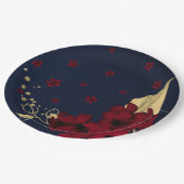 ブルゴーニュの花葉金ゴールドネイビー ペーパープレート (アングル)