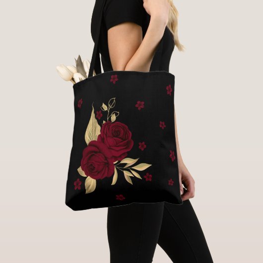 ブルゴーニュの花葉金ゴールド黒 トートバッグ (クローズアップ)