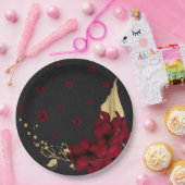 ブルゴーニュの花葉金ゴールド黒 ペーパープレート (パーティー)