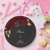 ブルゴーニュの花葉金ゴールド黒 ペーパープレート (パーティー)