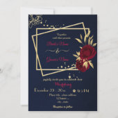 ブルゴーニュの花金ゴールドジオメト結婚リー海軍 招待状 (正面)