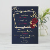 ブルゴーニュの花金ゴールドジオメト結婚リー海軍 招待状 (スタンド正面)