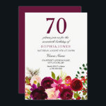 ブルゴーニュの花70th Birthday Party招待 招待状<br><div class="desc">バーガンディの花70th誕生日パーティー招待マッチのコレクションのニッチとネストストア。Bohoシックなブルゴーニュ赤い水色フローラ美しい手色彩の鮮やか水の色イラストレーション</div>