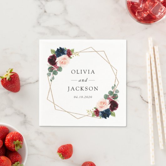 ブルゴーニュの花、ネイビーの花、フローラ結婚の スタンダードカクテルナプキン (インサイチュ)