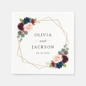 ブルゴーニュの花、ネイビーの花、フローラ結婚の スタンダードカクテルナプキン (正面)