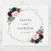 ブルゴーニュの花、ネイビーの花、フローラ結婚の スパークリングワインラベル (シングルラベル)