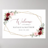 ブルゴーニュの花、ピンクの花結婚々の歓迎 ポスター (正面)