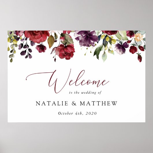 ブルゴーニュの花、ピンクの花結婚々の歓迎 ポスター (正面)