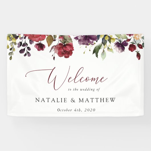 ブルゴーニュの花、ピンクの花結婚々の歓迎 横断幕 (横)