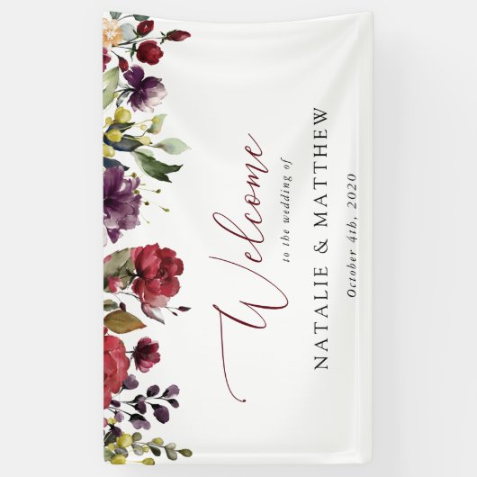 ブルゴーニュの花、ピンクの花結婚々の歓迎 横断幕 (縦)