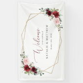 ブルゴーニュの花、ピンクの花結婚々の歓迎 横断幕 (縦)