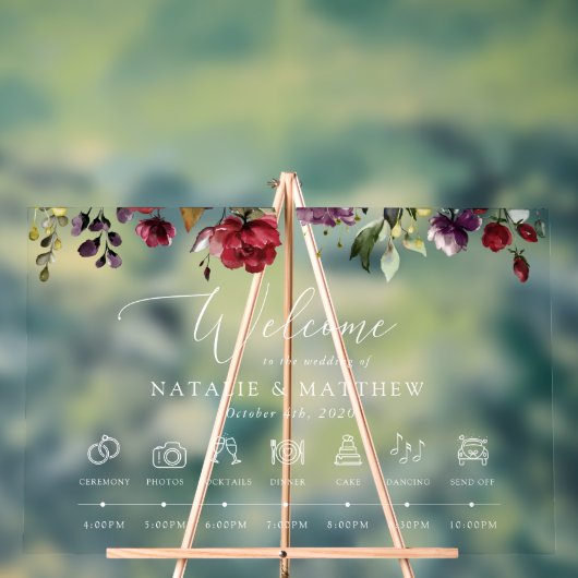 ブルゴーニュの花、ピンクの花、のタイムラ結婚イン アクリルサイン (ニュートラル)