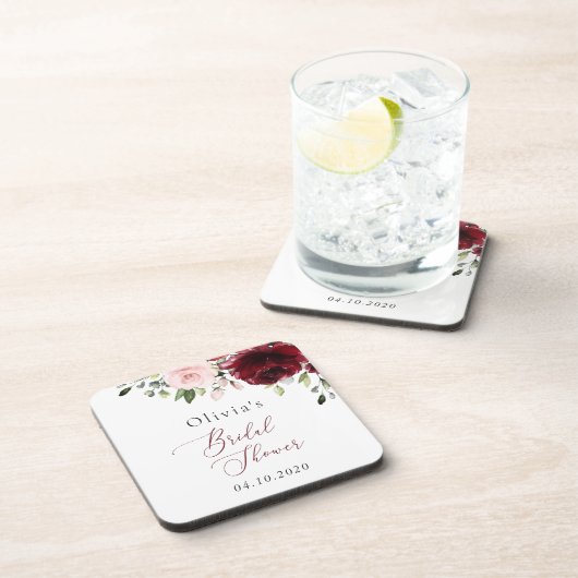 ブルゴーニュの花，ピンクの花，ブライダルシャワー コースター (右側)