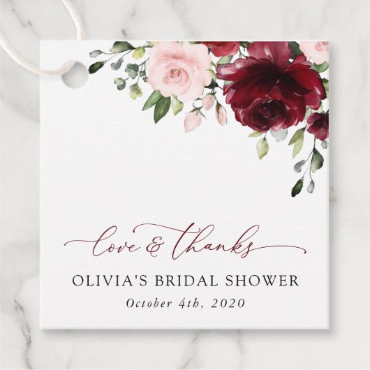 ブルゴーニュの花,ピンクの花,ブライダルシャワー フェイバータグ (正面)