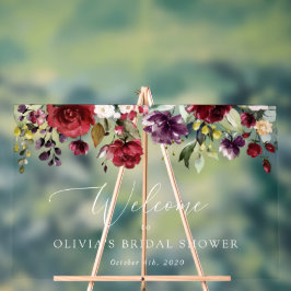 ブルゴーニュの花、ピンクの花、ブライダル歓迎 アクリルサイン