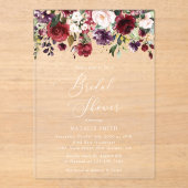 ブルゴーニュの花、ピンクの花、ボホブライダルシャワー アクリル招待状 (正面)
