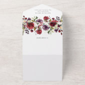 ブルゴーニュの花、ピンクの花、ボホブライダルシャワー オールインワン招待状 (外側)