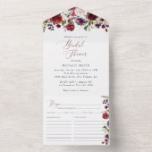 ブルゴーニュの花、ピンクの花、ボホブライダルシャワー オールインワン招待状 (内側)