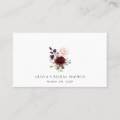 ブルゴーニュの花、ピンクの花、ボホブライダルシャワー プレイスカード (裏面)
