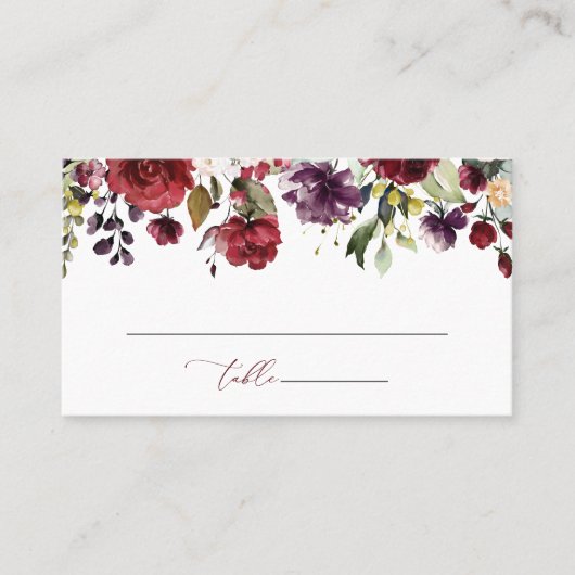 ブルゴーニュの花、ピンクの花、ボホブライダルシャワー プレイスカード (正面)