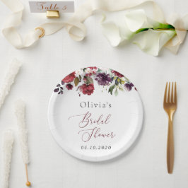 ブルゴーニュの花、ピンクの花、ボホブライダルシャワー ペーパープレート