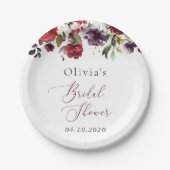 ブルゴーニュの花、ピンクの花、ボホブライダルシャワー ペーパープレート (正面)