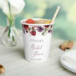 ブルゴーニュの花、ピンクの花、ボホブライダルシャワー 紙コップ