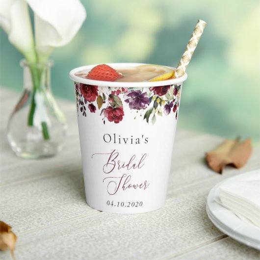 ブルゴーニュの花、ピンクの花、ボホブライダルシャワー 紙コップ (インサイチュ)
