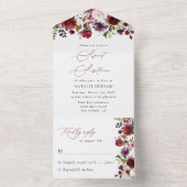 ブルゴーニュの花，ピンクの花，ボホ，甘い16 オールインワン招待状 (内側)