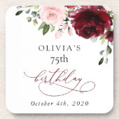 ブルゴーニュの花,ピンクの花,ボホ,誕生日 コースター (正面)