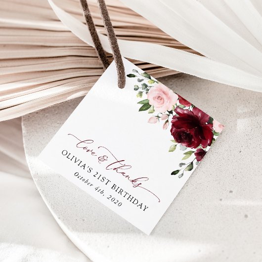 ブルゴーニュの花,ピンクの花,ボホ,誕生日 フェイバータグ