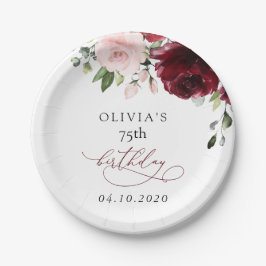 ブルゴーニュの花，ピンクの花，ボホ，誕生日 ペーパープレート