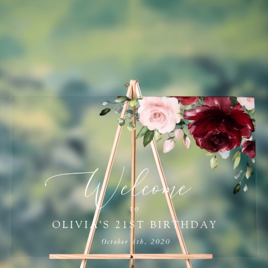 ブルゴーニュの花、ピンクの花、誕生日歓迎 アクリルサイン (ニュートラル)