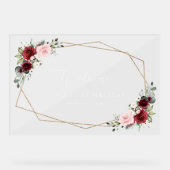 ブルゴーニュの花、ピンクの花、誕生日歓迎 アクリルサイン (正面)