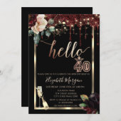 ブルゴーニュの花,枠,シャンパン40歳の誕生日 招待状 (正面/裏面)