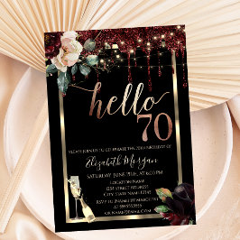ブルゴーニュの花,枠,シャンパン70誕生日 招待状