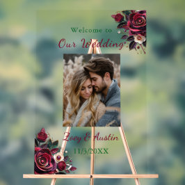 ブルゴーニュの花、葉、真珠パーソナライズされた アクリルサイン