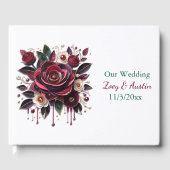 ブルゴーニュの花、葉、真珠パーソナライズされた ゲストブック (正面)