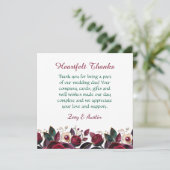 ブルゴーニュの花、葉、真珠パーソナライズされた サンキューカード (スタンド正面)