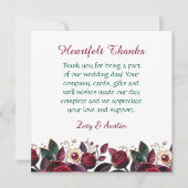 ブルゴーニュの花、葉、真珠パーソナライズされた サンキューカード (正面)