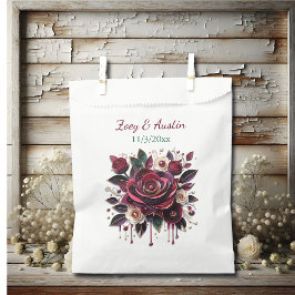 ブルゴーニュの花、葉、真珠パーソナライズされた フェイバーバッグ