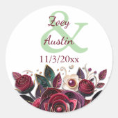 ブルゴーニュの花、葉、真珠パーソナライズされた ラウンドシール (正面)