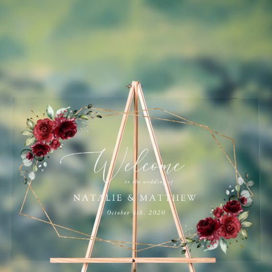 ブルゴーニュの花、赤い花結婚の歓迎 アクリルサイン (ニュートラル)