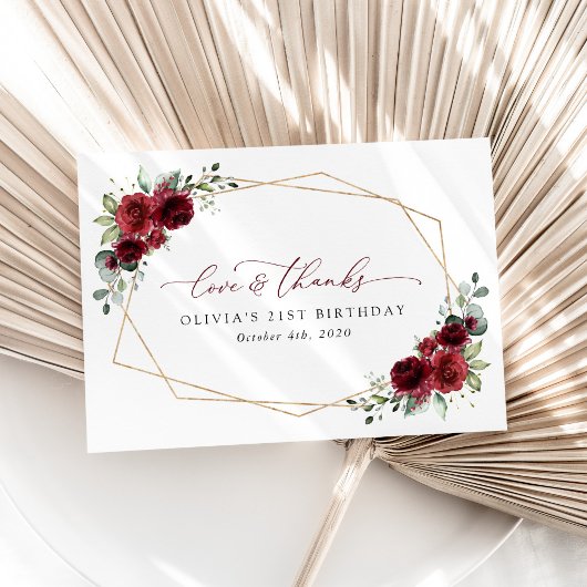 ブルゴーニュの花,赤い花,ボホ,誕生日 サンキューカード