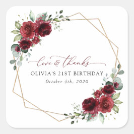 ブルゴーニュの花,赤い花,ボホ,誕生日 スクエアシール