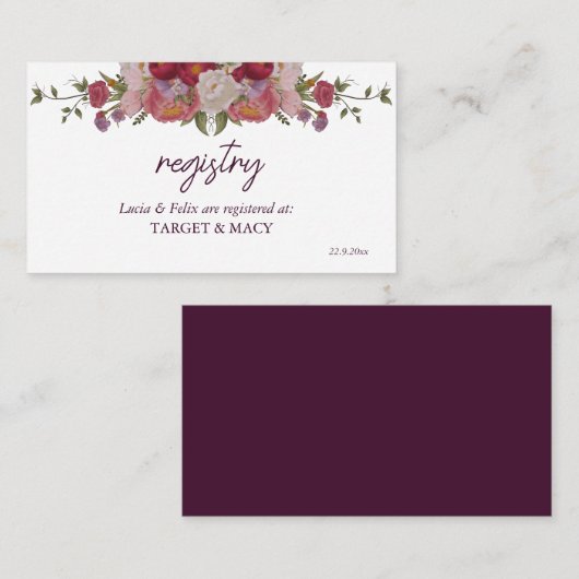 ブルゴーニュの葉と花結婚の登録カード エンクロージャーカード (正面/裏面)