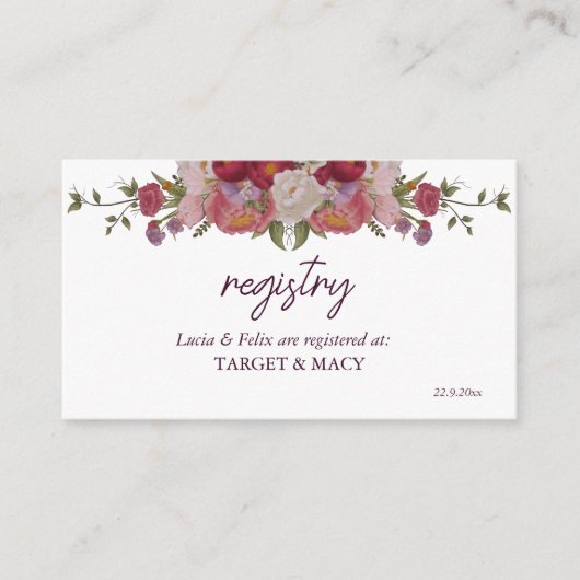 ブルゴーニュの葉と花結婚の登録カード エンクロージャーカード (正面)