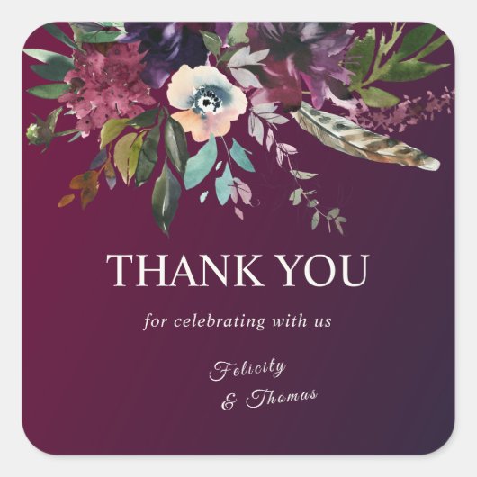ブルゴーニュの豪華な水の色ボホフローラありがとう スクエアシール (正面)