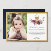 ブルゴーニュの金ゴールドフローラ写真最初の聖餐式 サンキューカード (正面/裏面)