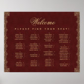 ブルゴーニュの金ゴールドヴィンテージのアルファベット順の座席表 ポスター (正面)